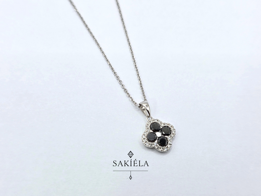 Diamond Black Clover Motif Pendant Necklace