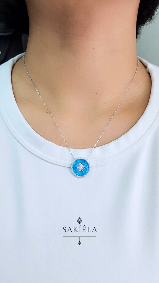 Diamond Blue Halo Necklace