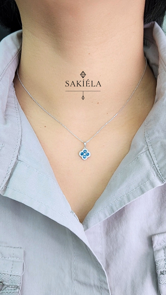 Diamond Blue Clover Motif Pendant Necklace