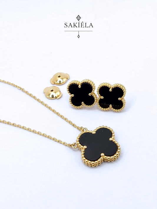 Van Cleef & Arpels' Alhambra 1 Motif Necklace and Earrings (Onyx Inlay)