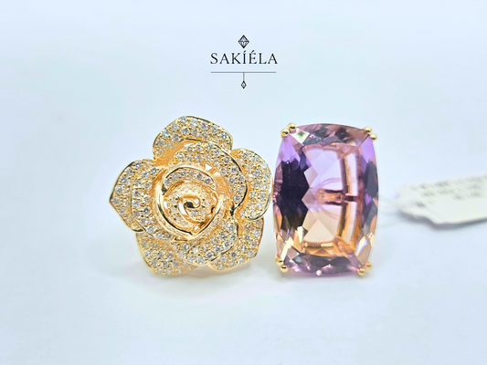 Diamond & Amethyst Rose Ring