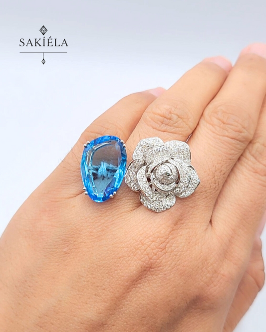 Rose & Blue Gem Ring - 1.311cts