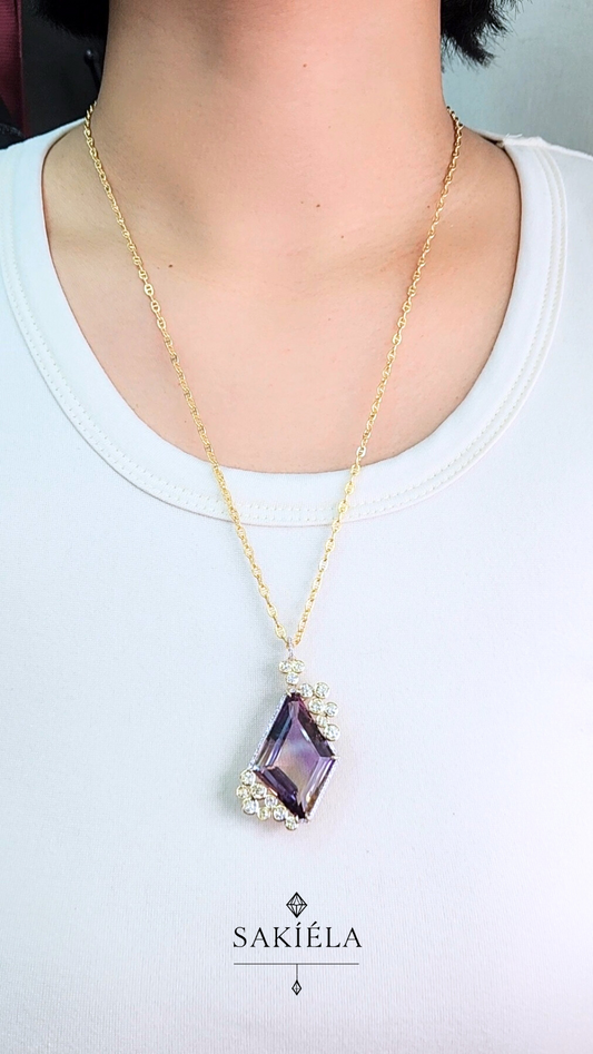 Diamond Amethyst Pendant Necklace