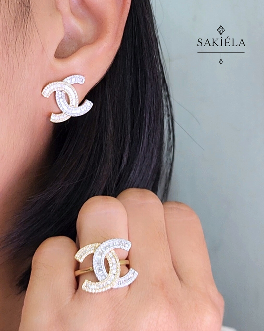 Chanel "CC" Ring & Earrings Set (Two-Toned)