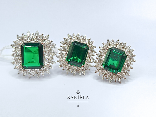 Diamond (Green) Ring and Earrings