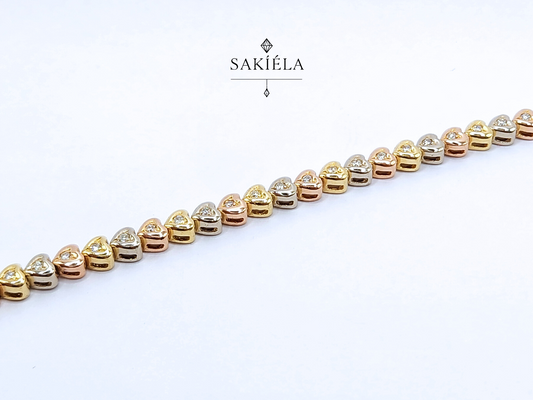 Diamond Three-toned Tennis Heart Bracelet