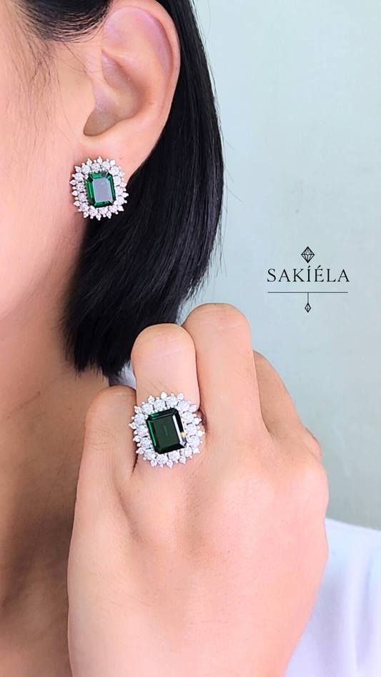 Diamond (Green) Ring and Earrings