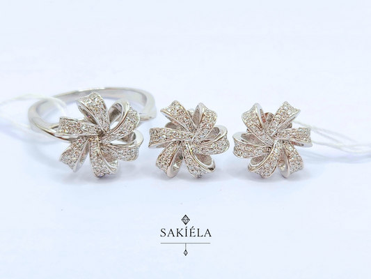 Diamond Blossom Motif Earrings & Ring Set