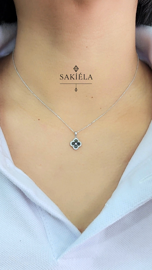 Diamond Black Clover Motif Pendant Necklace