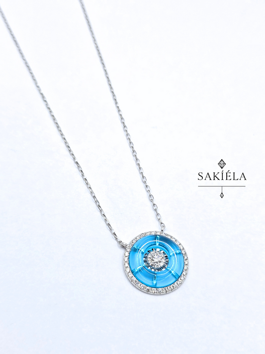 Diamond Blue Halo Necklace