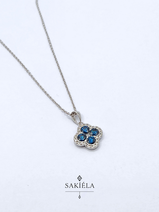 Diamond Blue Clover Motif Pendant Necklace