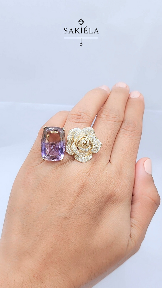 Diamond & Amethyst Rose Ring