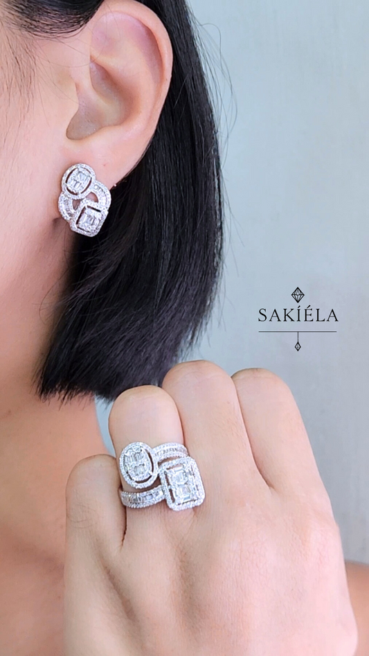 Diamond Halo Ring and Earrings
