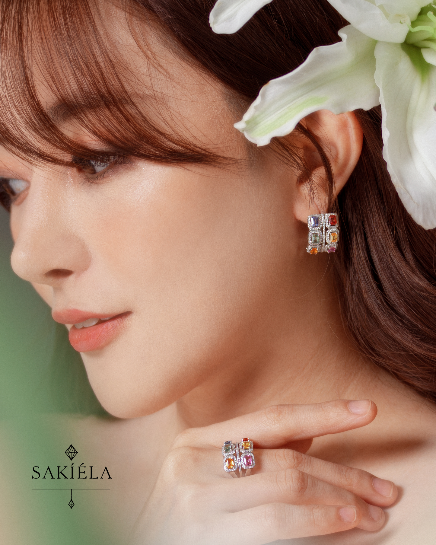 Rainbow Diamond Ring & Earrings Set