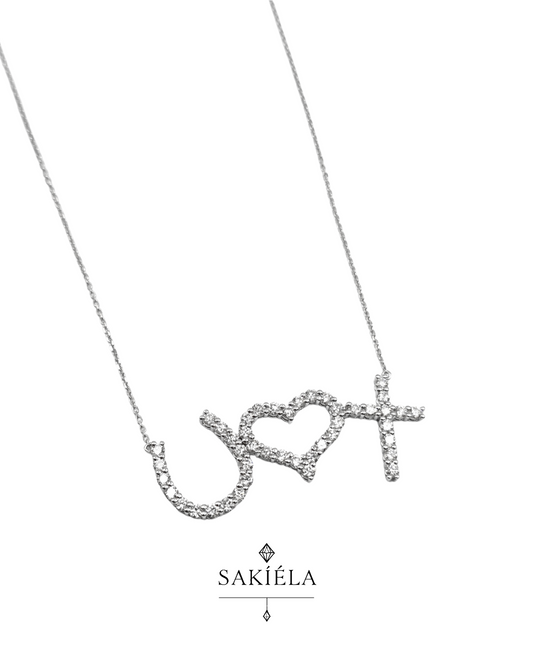 Tri-Symbol Pendant Necklace (White Gold)