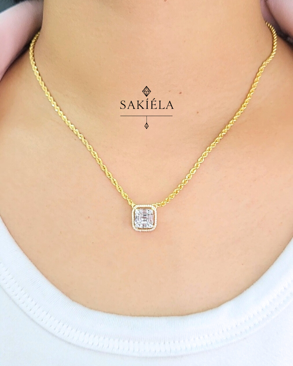 Square Halo Pendant Necklace - 0.80cts