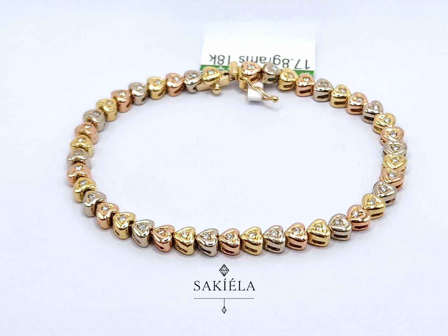 Diamond Three-toned Tennis Heart Bracelet