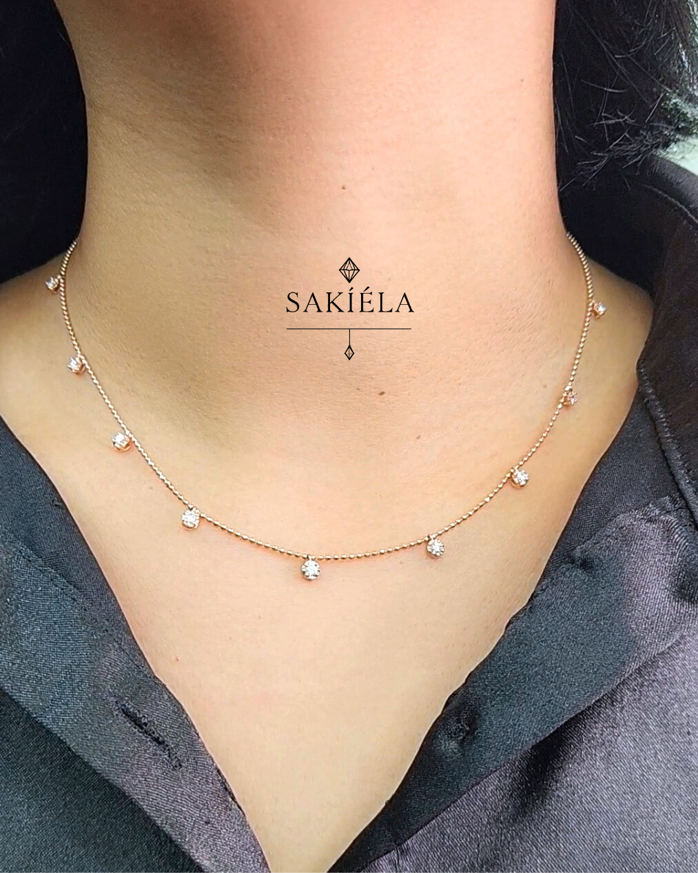 Nine Stones Necklace (Rose Gold)