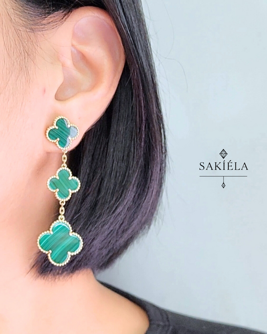 Van Cleef & Arpels' Alhambra 3 Motif Earrings (Malachite)