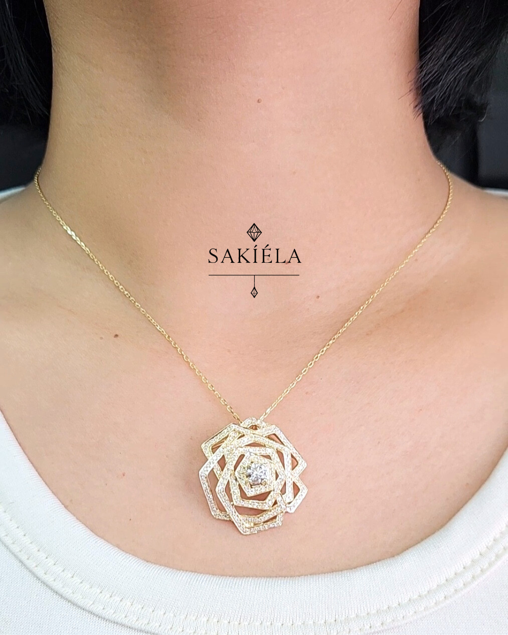 Geometric Rose Pendant Necklace