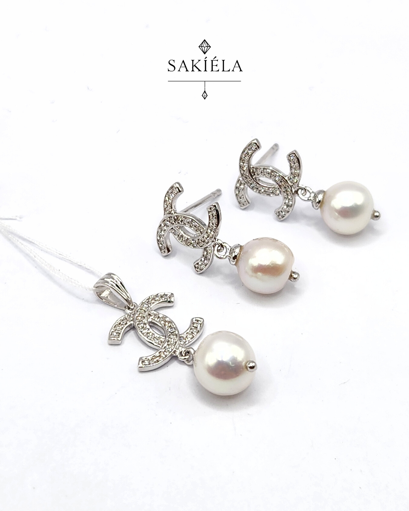 Chanel Pearl Drop Earrings (White Gold)