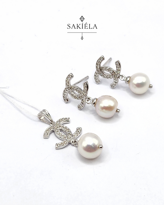 Chanel Pearl Drop Earrings (White Gold)
