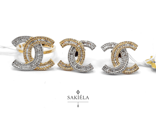 Chanel "CC" Ring & Earrings Set (Two-Toned)