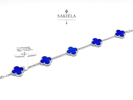 Van Cleef & Arpels' Alhambra 5 Motif Bracelet (Blue Agate)