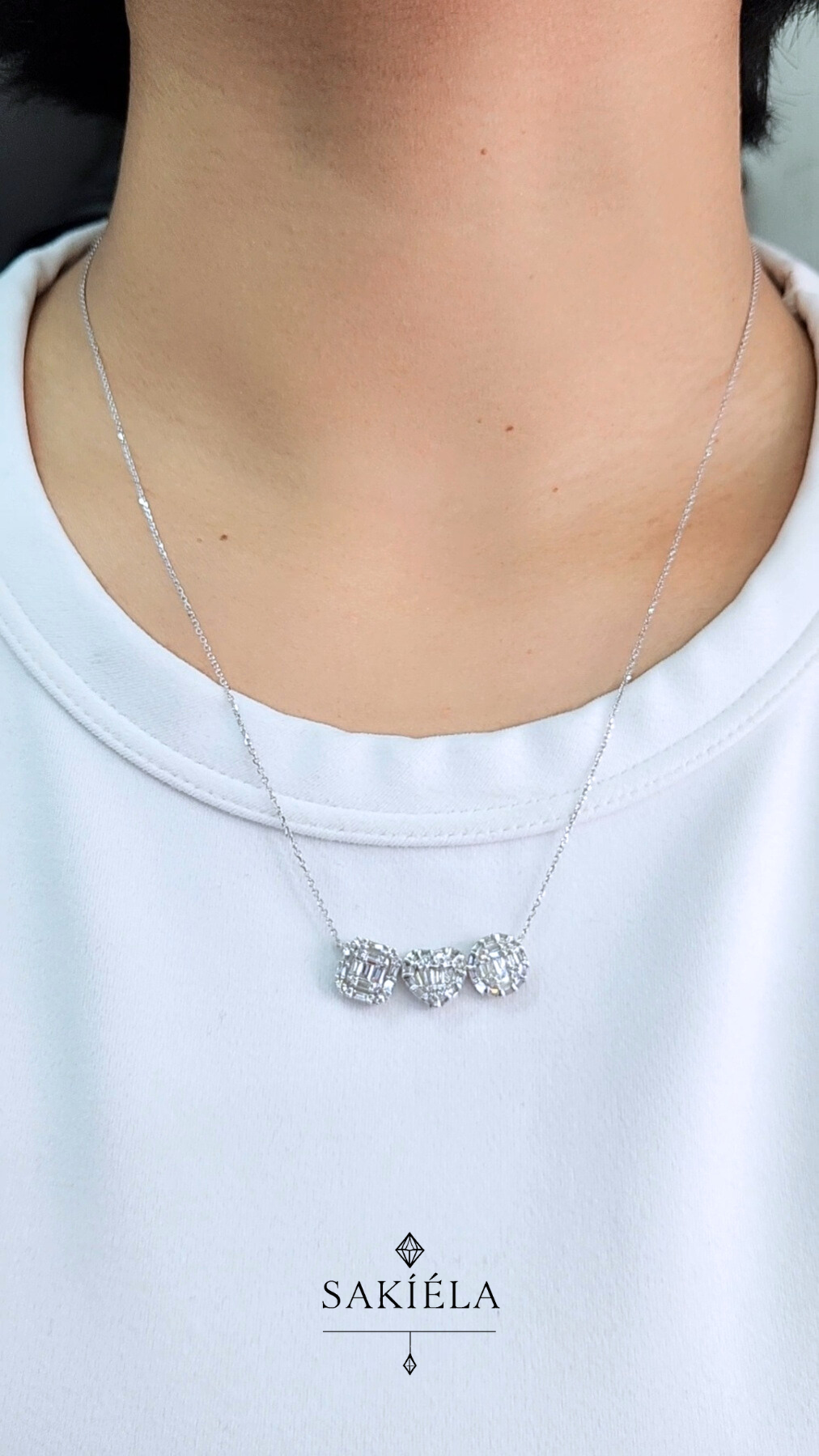 Diamond Three Shaped Pendant Necklace