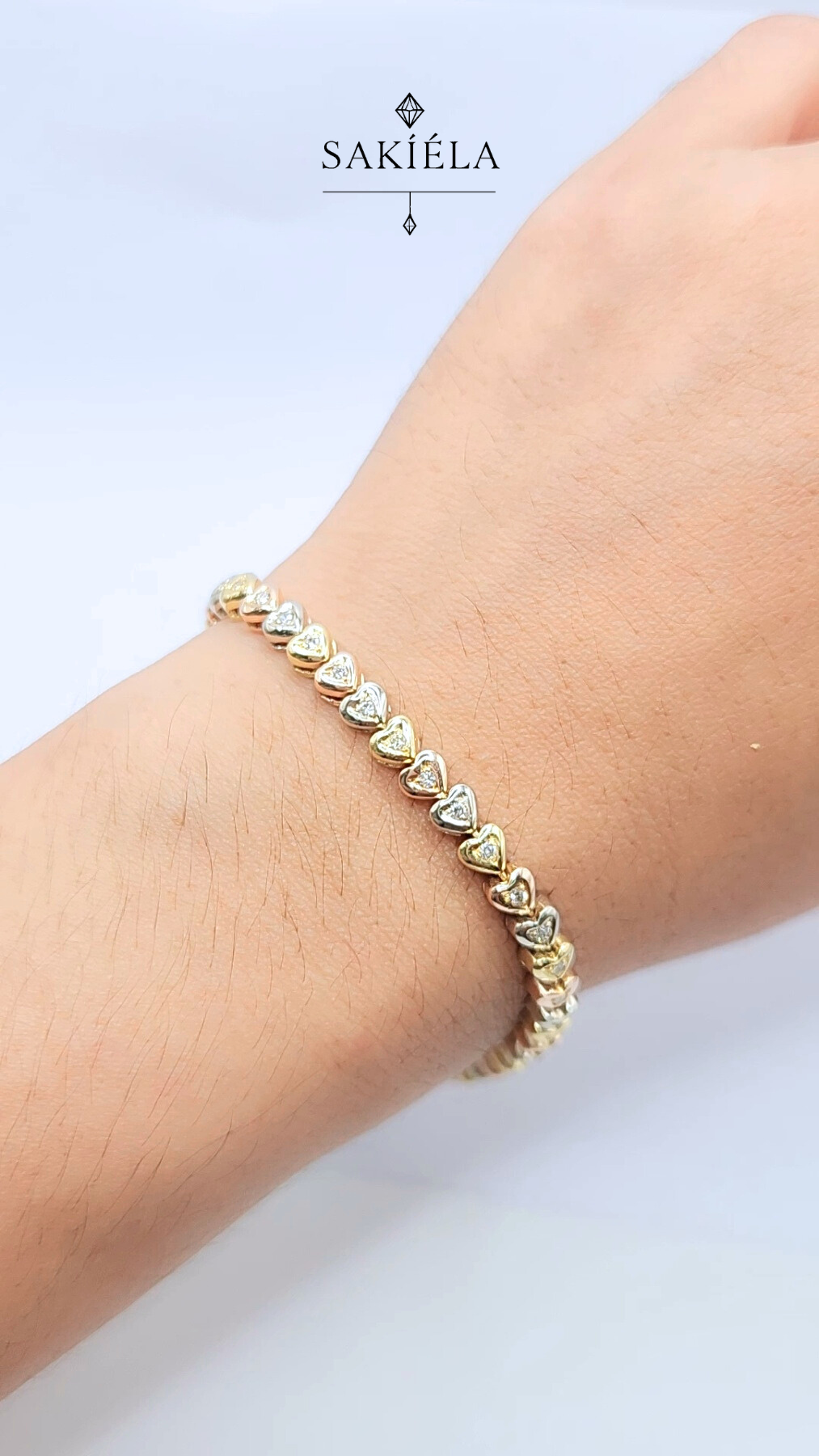 Diamond Three-toned Tennis Heart Bracelet