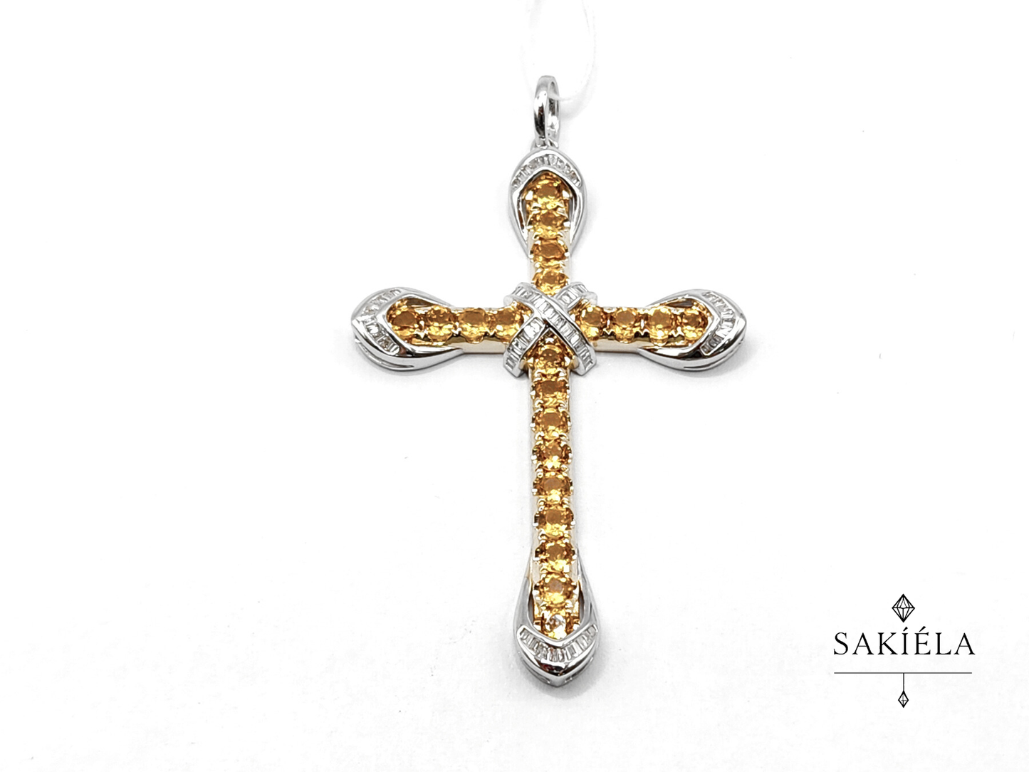 Yellow Sapphire Diamond Cross Pendant