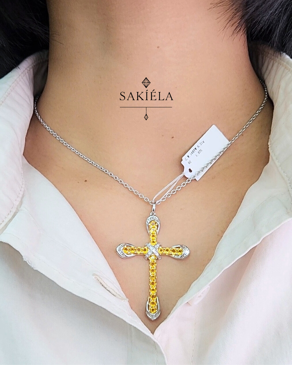 Yellow Sapphire Diamond Cross Pendant