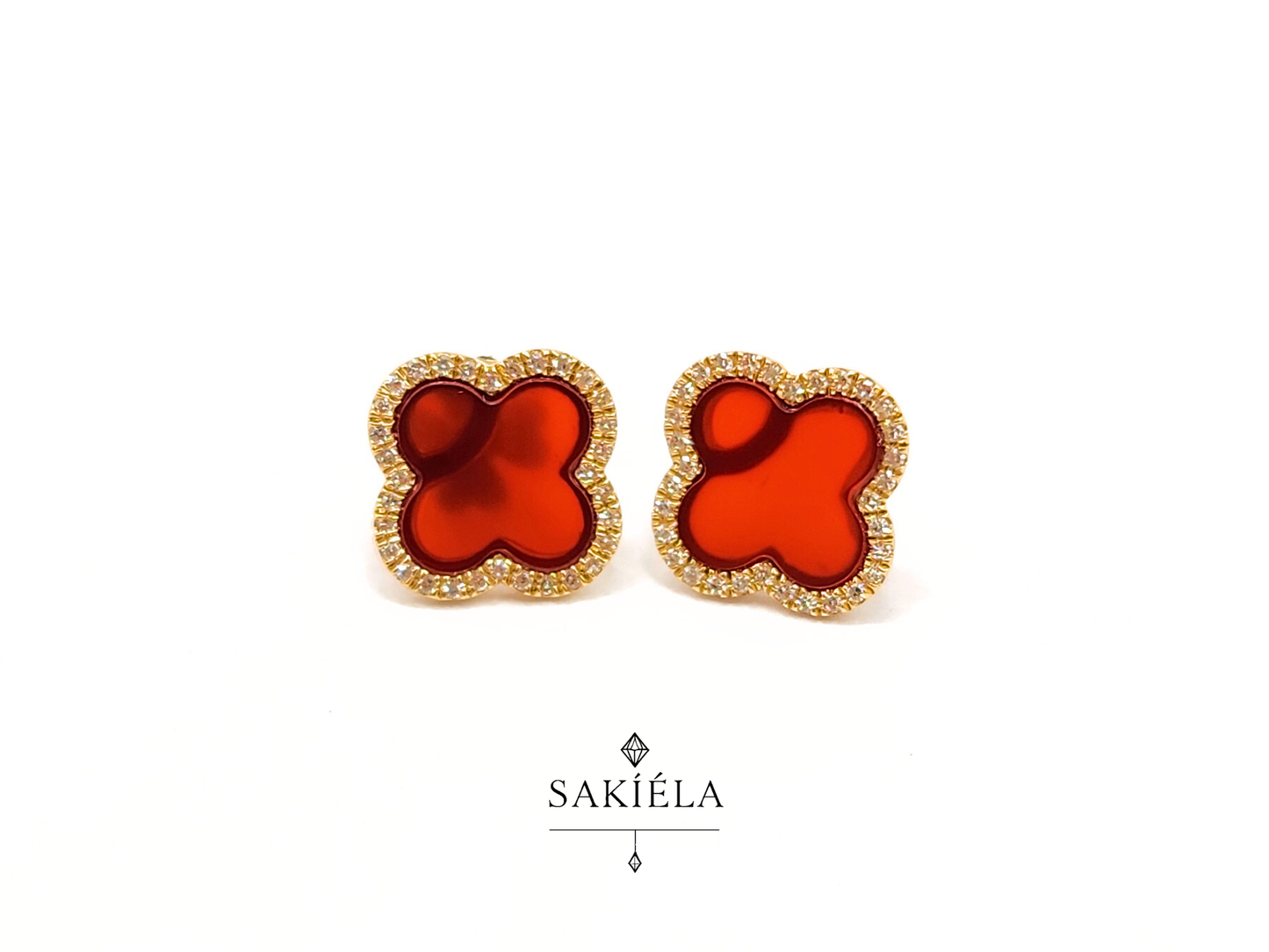 Clover Motif Earrings (Red)