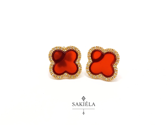 Clover Motif Earrings (Red)