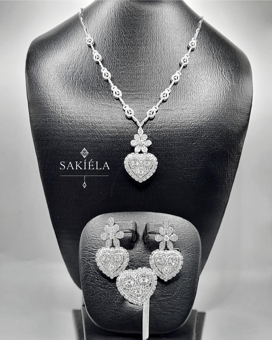 Diamond Flower Heart Set - 4.51cts