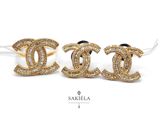 Chanel "CC" Ring & Earrings Set (Yellow Gold)