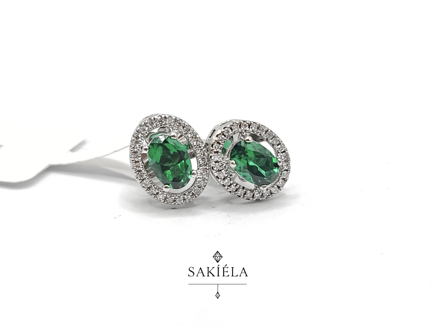 Green Gem Halo Diamond Earrings