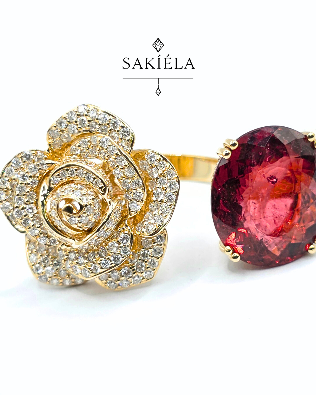 Rose & Red Gem Ring
