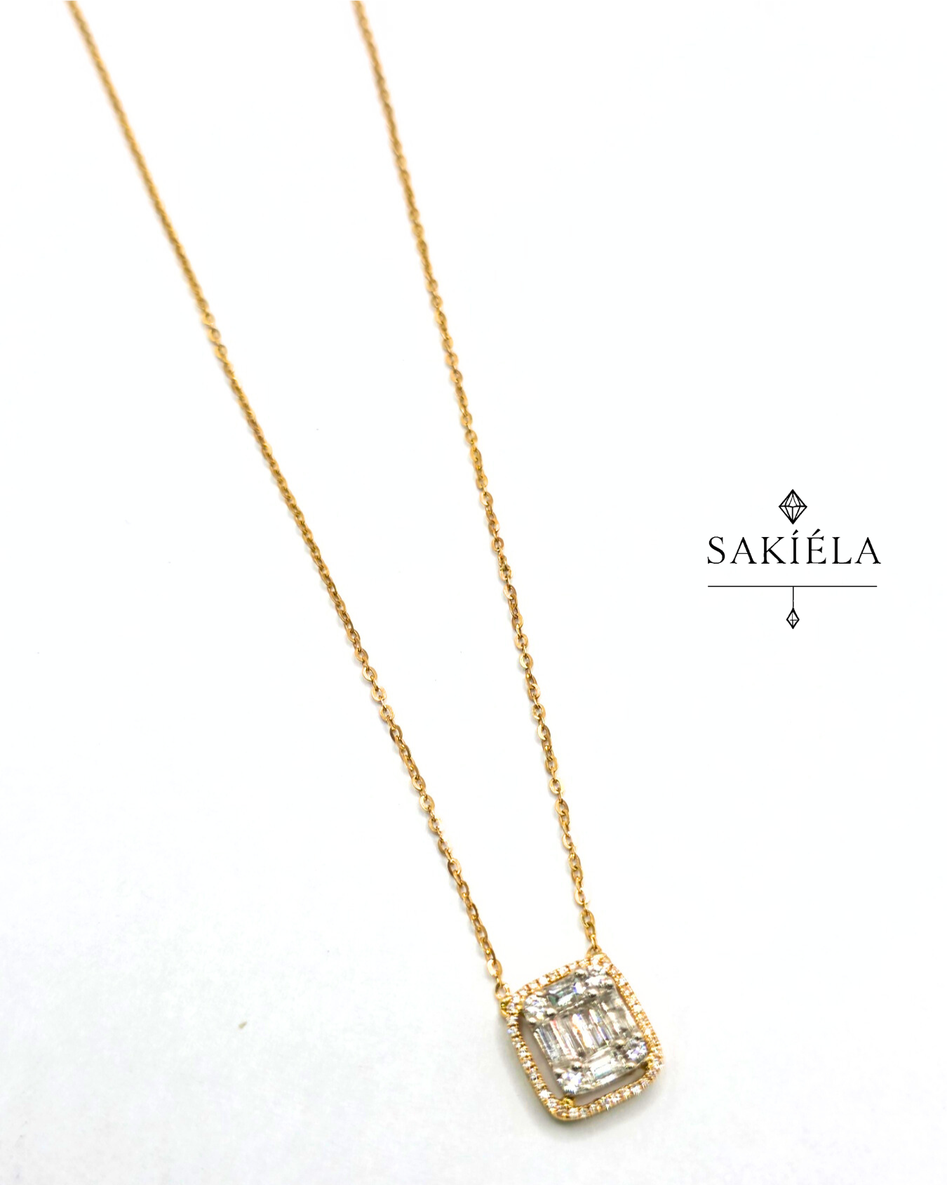 Square Halo Pendant Necklace - 0.80cts