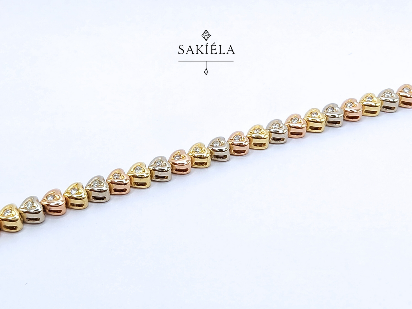 Diamond Three-toned Tennis Heart Bracelet
