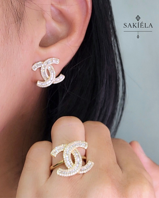 Chanel "CC" Ring & Earrings Set (Yellow Gold)