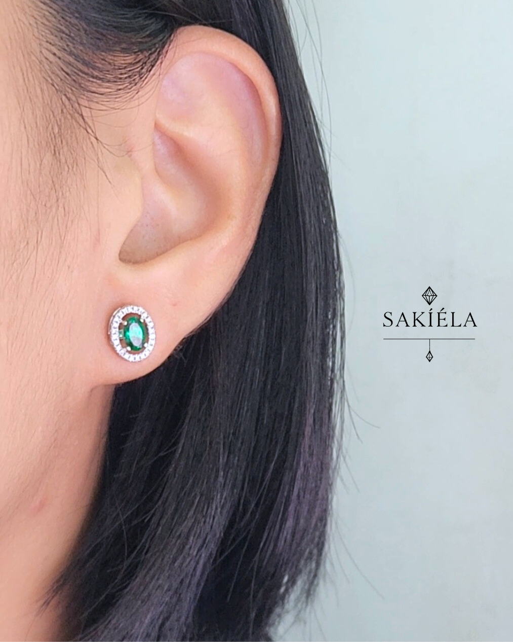Green Gem Halo Diamond Earrings