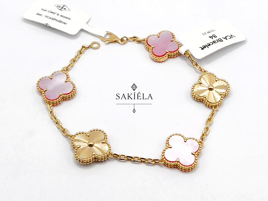Van Cleef & Arpels' Alhambra 5 Motif Bracelet (Pink Mother-of-Pearl)
