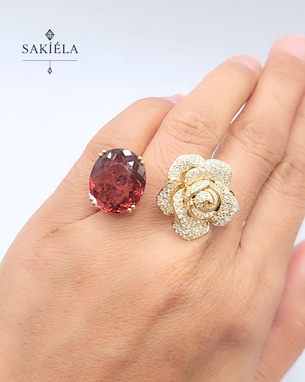 Rose & Red Gem Ring