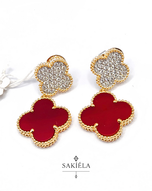2-Clover Motif Earrings (Carnelian)