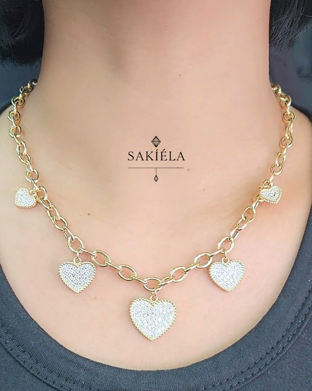 Five Hearts in Chain Necklace