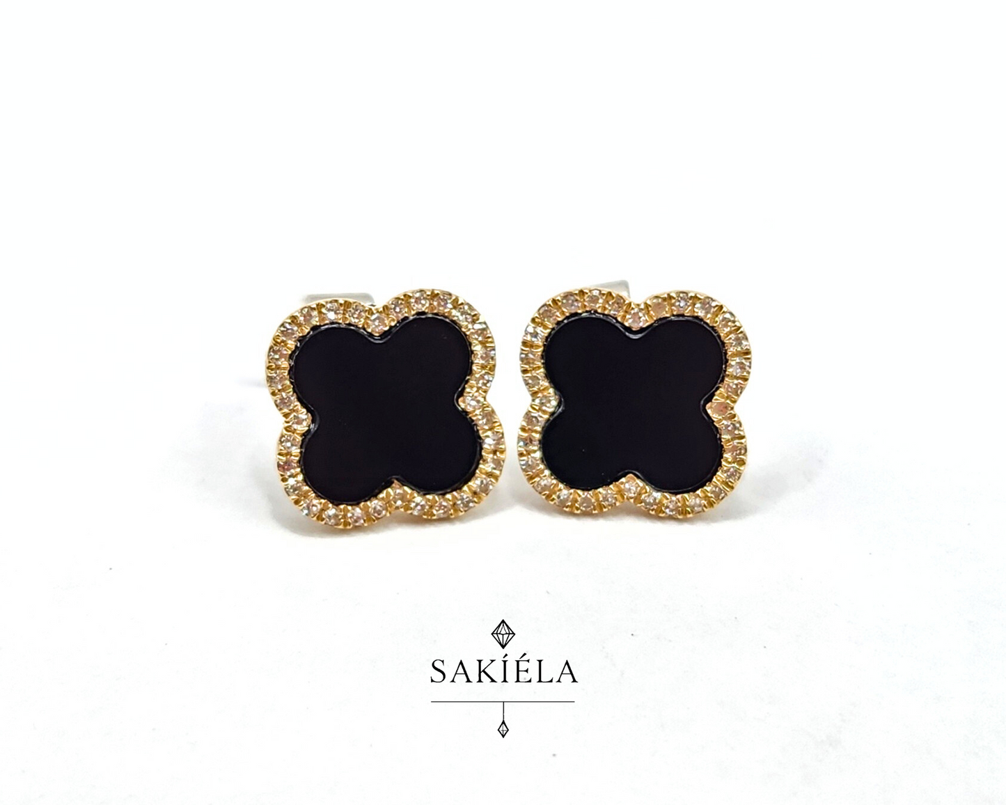 Clover Motif Earrings (Black)