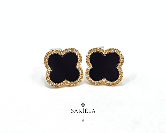 Clover Motif Earrings (Black)