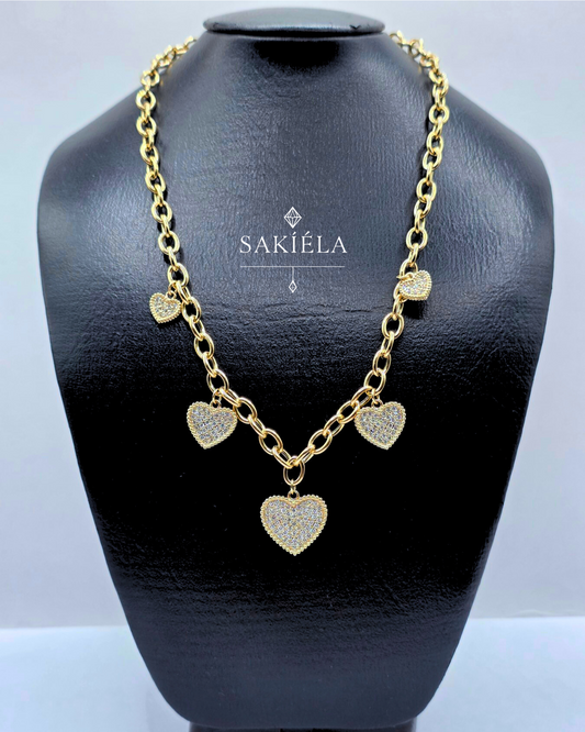 Five Hearts in Chain Necklace