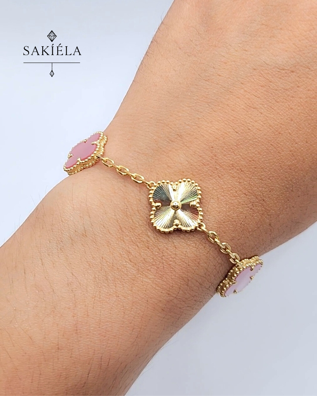 Van Cleef & Arpels' Alhambra 5 Motif Bracelet (Pink Mother-of-Pearl)
